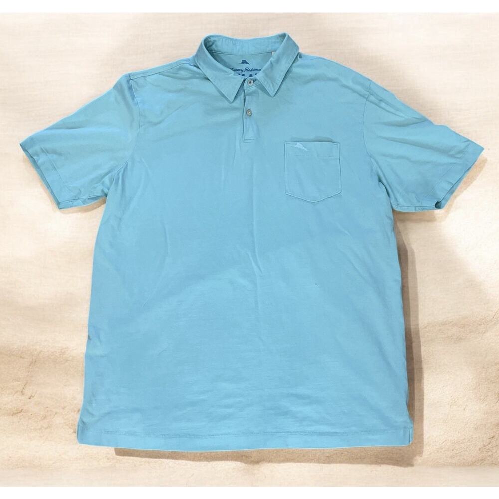 Tommy Bahama Polo Men’s Large Pima Cotton Aqua Blue Short Sleeve Shirt Vacation